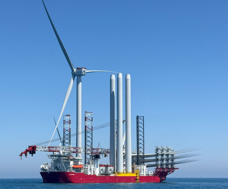 First commercial wind turbine being installed