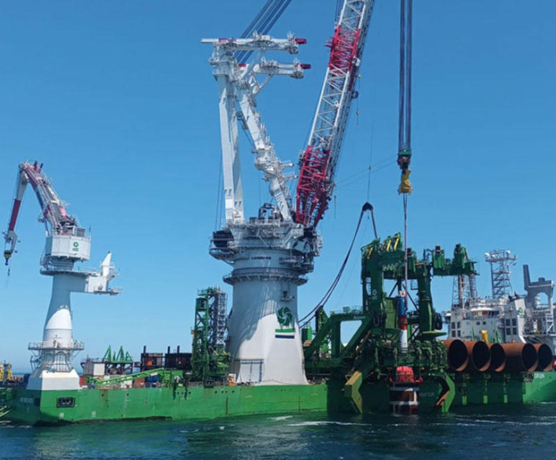 Monopiles loaded for installation